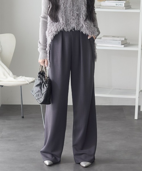 ReDial（リダイアル）の「リッチエアジャージー2タックパンツ（スラックス・レディース・杢グレー/ヘザーチャコール/ブラック/チャコール/ベージュ・3L/M/L/LL）」の13枚目の写真