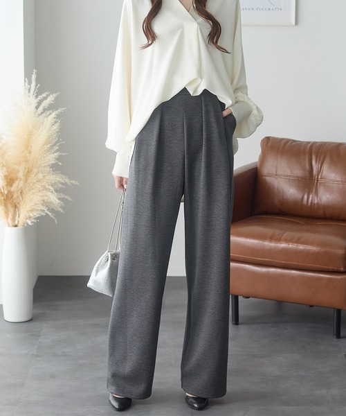 ReDial（リダイアル）の「リッチエアジャージー2タックパンツ（スラックス・レディース・杢グレー/ヘザーチャコール/ブラック/チャコール/ベージュ・3L/M/L/LL）」の21枚目の写真