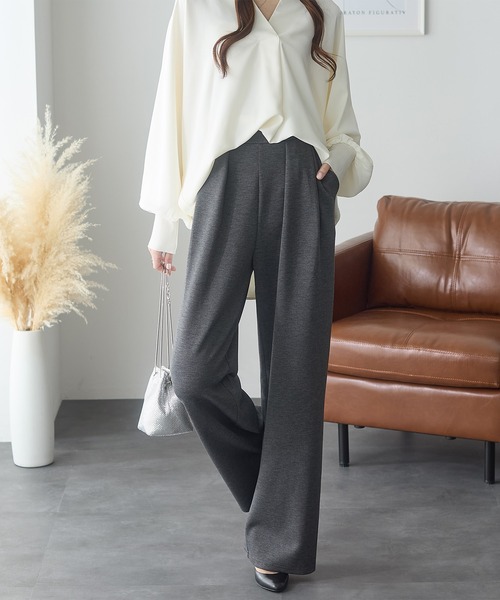 ReDial（リダイアル）の「リッチエアジャージー2タックパンツ（スラックス・レディース・杢グレー/ヘザーチャコール/ブラック/チャコール/ベージュ・3L/M/L/LL）」の22枚目の写真