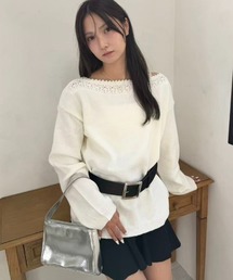 かぎ編みボートネックニット