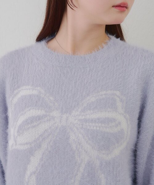 continuer de NICE CLAUP(コンティニューデナイスクラップ)の「リボン柄シャギーニット(ニット/セーター・レディース・チャコールグレー/ブルー/アイボリー・FREE)」の18枚目の写真