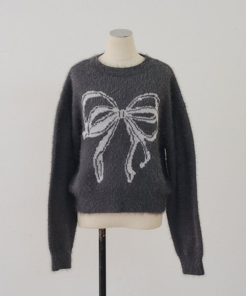 continuer de NICE CLAUP(コンティニューデナイスクラップ)の「リボン柄シャギーニット(ニット/セーター・レディース・チャコールグレー/ブルー/アイボリー・FREE)」の12枚目の写真