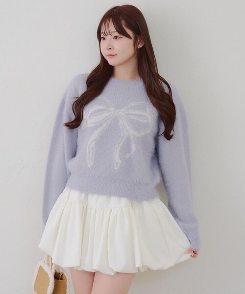 continuer de NICE CLAUP(コンティニューデナイスクラップ)の「リボン柄シャギーニット(ニット/セーター・レディース・チャコールグレー/ブルー/アイボリー・FREE)」の11枚目の写真