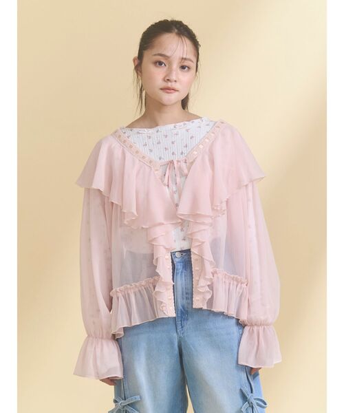 merry jenny（メリージェニー）の「シアーフリルボレロ（カーディガン/ボレロ・レディース・ピンク/ライトブルー/アイボリー・FREE）」の10枚目の写真
