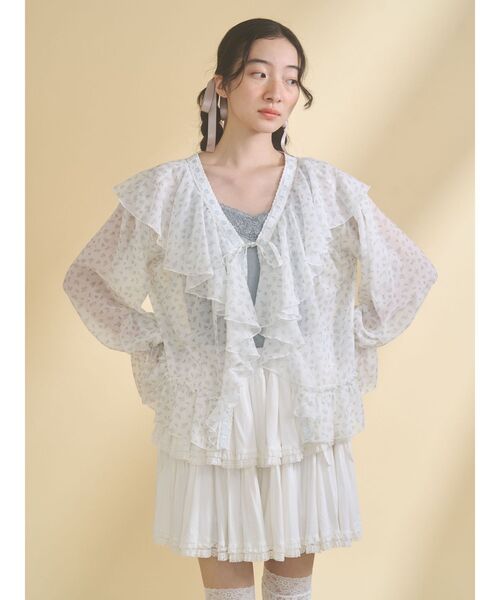 merry jenny（メリージェニー）の「シアーフリルボレロ（カーディガン/ボレロ・レディース・ピンク/ライトブルー/アイボリー・FREE）」の4枚目の写真