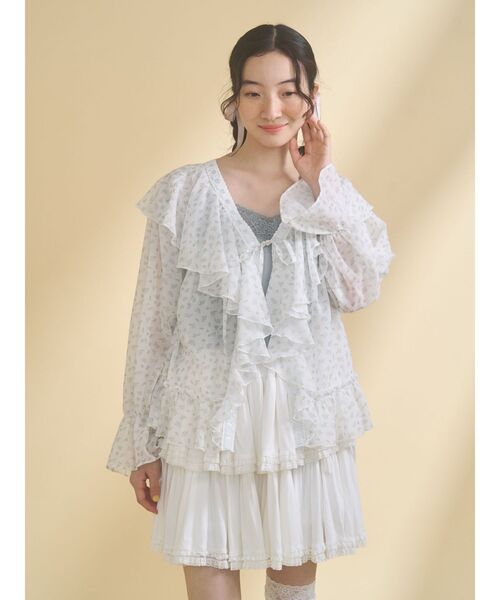 merry jenny（メリージェニー）の「シアーフリルボレロ（カーディガン/ボレロ・レディース・ピンク/ライトブルー/アイボリー・FREE）」の5枚目の写真