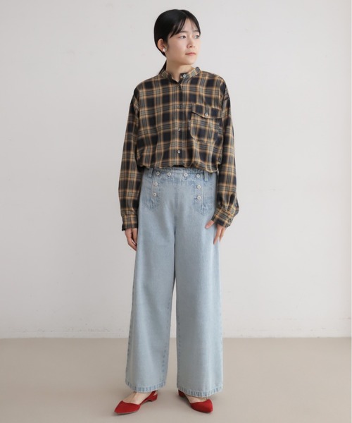 Blanc Bleu Minuit(ブランブルーミニュイ)の「ポリエステルツイルチェック ショートシャツ(シャツ/ブラウス・レディース・ベージュ/ネイビー・FREE)」の5枚目の写真