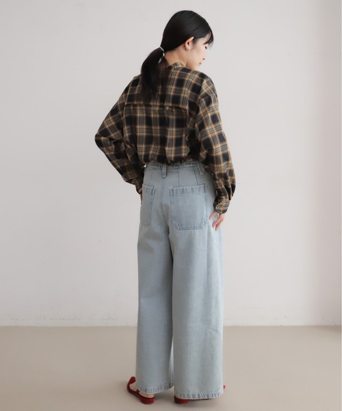 Blanc Bleu Minuit(ブランブルーミニュイ)の「ポリエステルツイルチェック ショートシャツ(シャツ/ブラウス・レディース・ベージュ/ネイビー・FREE)」の7枚目の写真
