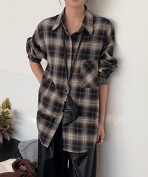 チェック柄 前開き 長袖 ボタン シャツ