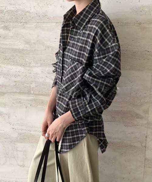 Lace Ladies(レースレディース)の「チェック柄 前開き 長袖 ボタン シャツ(シャツ/ブラウス・レディース・ブラック/ネイビー/ブラウン・FREE)」の6枚目の写真