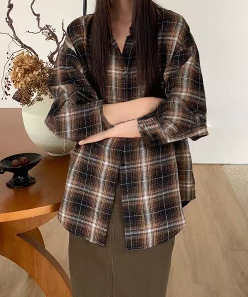 Lace Ladies(レースレディース)の「チェック柄 前開き 長袖 ボタン シャツ(シャツ/ブラウス・レディース・ブラック/ネイビー/ブラウン・FREE)」の12枚目の写真