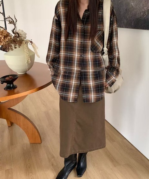 Lace Ladies(レースレディース)の「チェック柄 前開き 長袖 ボタン シャツ(シャツ/ブラウス・レディース・ブラック/ネイビー/ブラウン・FREE)」の13枚目の写真