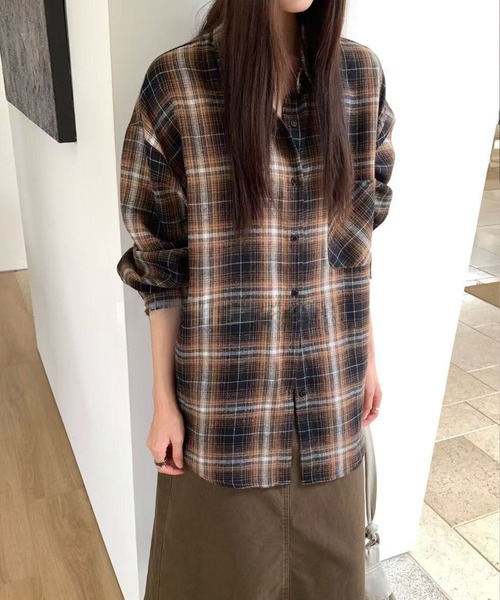 Lace Ladies(レースレディース)の「チェック柄 前開き 長袖 ボタン シャツ(シャツ/ブラウス・レディース・ブラック/ネイビー/ブラウン・FREE)」の14枚目の写真