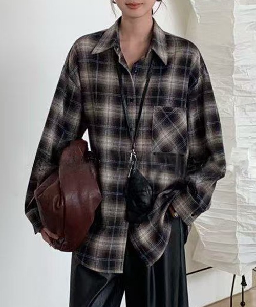 Lace Ladies(レースレディース)の「チェック柄 前開き 長袖 ボタン シャツ(シャツ/ブラウス・レディース・ブラック/ネイビー/ブラウン・FREE)」の19枚目の写真