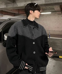 NOWLE（ノウル）の「【NOWLE】シャギー切替 ステッチデザイン ニットブルゾン（ブルゾン）」