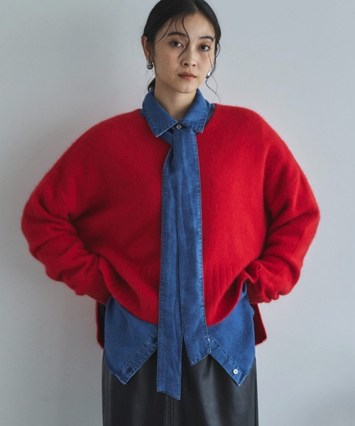 Doux archives（ドゥアルシーヴ）の「ソフトデニムボウタイシャツ（シャツ/ブラウス・レディース・チャコールグレー/ブルー/ネイビー・FREE）」の3枚目の写真