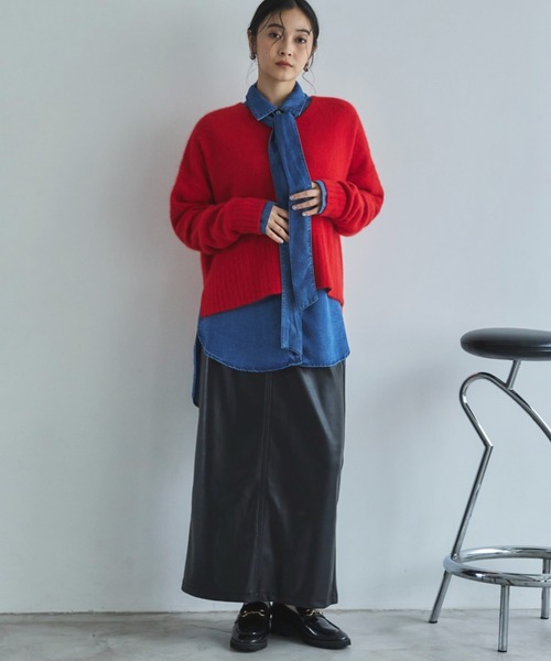 Doux archives（ドゥアルシーヴ）の「ソフトデニムボウタイシャツ（シャツ/ブラウス・レディース・チャコールグレー/ブルー/ネイビー・FREE）」の4枚目の写真