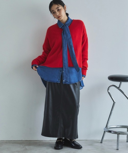 Doux archives（ドゥアルシーヴ）の「ソフトデニムボウタイシャツ（シャツ/ブラウス・レディース・チャコールグレー/ブルー/ネイビー・FREE）」の5枚目の写真