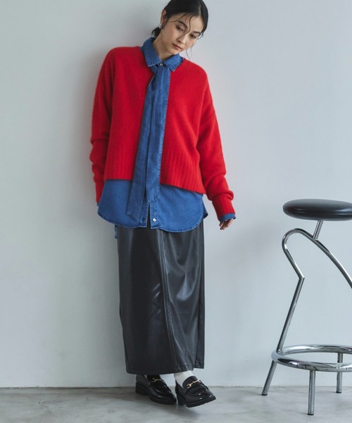 Doux archives（ドゥアルシーヴ）の「ソフトデニムボウタイシャツ（シャツ/ブラウス・レディース・チャコールグレー/ブルー/ネイビー・FREE）」の10枚目の写真