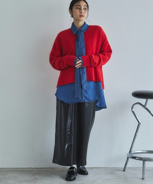 Doux archives（ドゥアルシーヴ）の「ソフトデニムボウタイシャツ（シャツ/ブラウス・レディース・チャコールグレー/ブルー/ネイビー・FREE）」の12枚目の写真