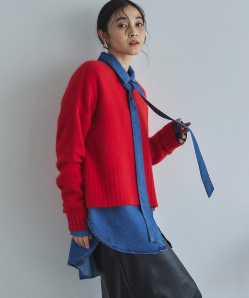 Doux archives（ドゥアルシーヴ）の「ソフトデニムボウタイシャツ（シャツ/ブラウス・レディース・チャコールグレー/ブルー/ネイビー・FREE）」の14枚目の写真