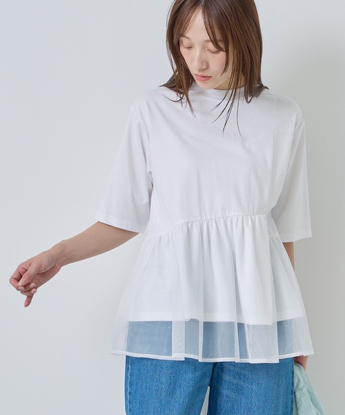 Kelen(ケレン)の「「KELEN / ケレン」アシンメトリー異素材コンビトップス(Tシャツ/カットソー・レディース・チャコールグレー/オフホワイト/ブラック/カーキ・S/M)」の3枚目の写真