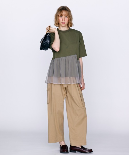 Kelen(ケレン)の「「KELEN / ケレン」アシンメトリー異素材コンビトップス(Tシャツ/カットソー・レディース・チャコールグレー/オフホワイト/ブラック/カーキ・S/M)」の5枚目の写真