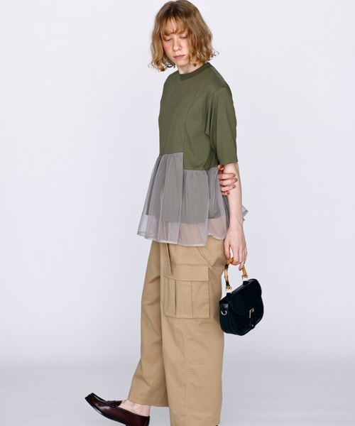 Kelen(ケレン)の「「KELEN / ケレン」アシンメトリー異素材コンビトップス(Tシャツ/カットソー・レディース・チャコールグレー/オフホワイト/ブラック/カーキ・S/M)」の8枚目の写真