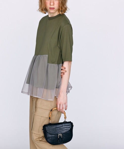 Kelen(ケレン)の「「KELEN / ケレン」アシンメトリー異素材コンビトップス(Tシャツ/カットソー・レディース・チャコールグレー/オフホワイト/ブラック/カーキ・S/M)」の10枚目の写真