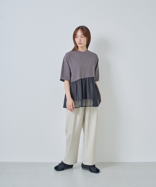 Kelen(ケレン)の「「KELEN / ケレン」アシンメトリー異素材コンビトップス(Tシャツ/カットソー・レディース・チャコールグレー/オフホワイト/ブラック/カーキ・S/M)」の12枚目の写真