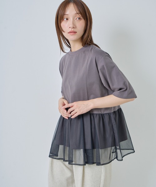Kelen(ケレン)の「「KELEN / ケレン」アシンメトリー異素材コンビトップス(Tシャツ/カットソー・レディース・チャコールグレー/オフホワイト/ブラック/カーキ・S/M)」の13枚目の写真
