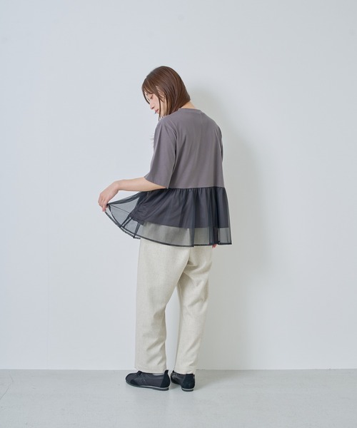 Kelen(ケレン)の「「KELEN / ケレン」アシンメトリー異素材コンビトップス(Tシャツ/カットソー・レディース・チャコールグレー/オフホワイト/ブラック/カーキ・S/M)」の16枚目の写真