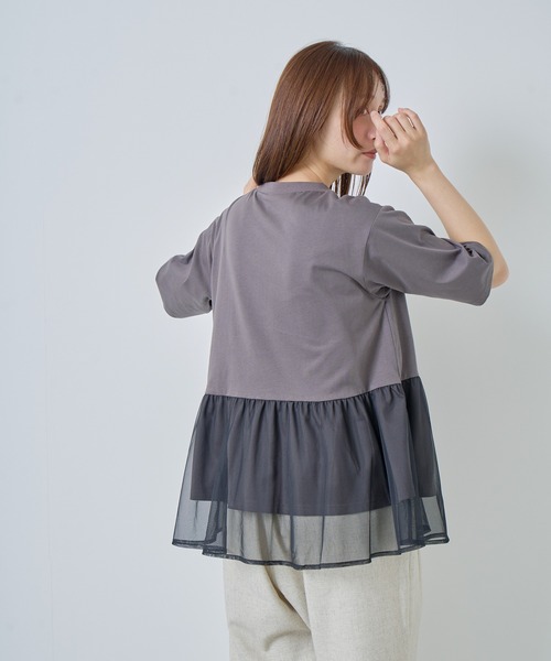 Kelen(ケレン)の「「KELEN / ケレン」アシンメトリー異素材コンビトップス(Tシャツ/カットソー・レディース・チャコールグレー/オフホワイト/ブラック/カーキ・S/M)」の17枚目の写真