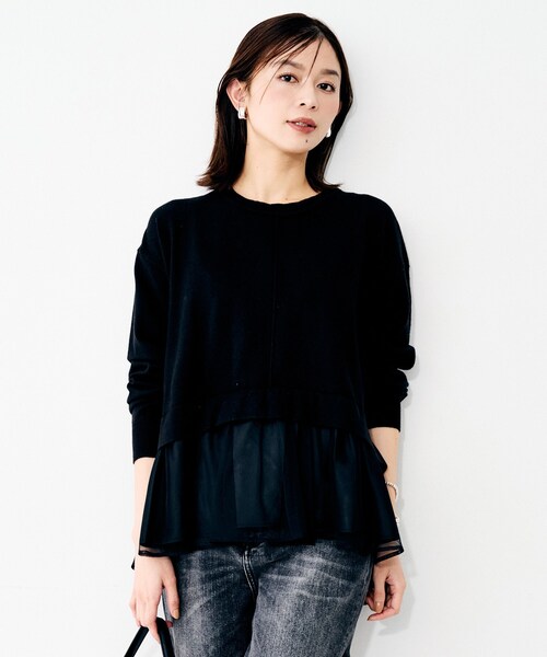UNTITLED（アンタイトル）の「【TORRAZZO DONNA】ニット×チュールトップス（Tシャツ/カットソー・レディース・グレー/ブラック・02）」の4枚目の写真