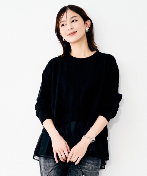 UNTITLED（アンタイトル）の「【TORRAZZO DONNA】ニット×チュールトップス（Tシャツ/カットソー・レディース・グレー/ブラック・02）」の5枚目の写真