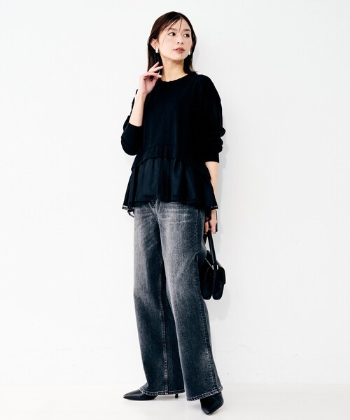 UNTITLED（アンタイトル）の「【TORRAZZO DONNA】ニット×チュールトップス（Tシャツ/カットソー・レディース・グレー/ブラック・02）」の6枚目の写真