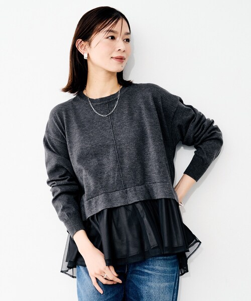UNTITLED（アンタイトル）の「【TORRAZZO DONNA】ニット×チュールトップス（Tシャツ/カットソー・レディース・グレー/ブラック・02）」の8枚目の写真