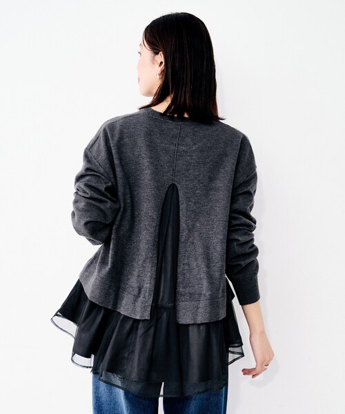 UNTITLED（アンタイトル）の「【TORRAZZO DONNA】ニット×チュールトップス（Tシャツ/カットソー・レディース・グレー/ブラック・02）」の9枚目の写真