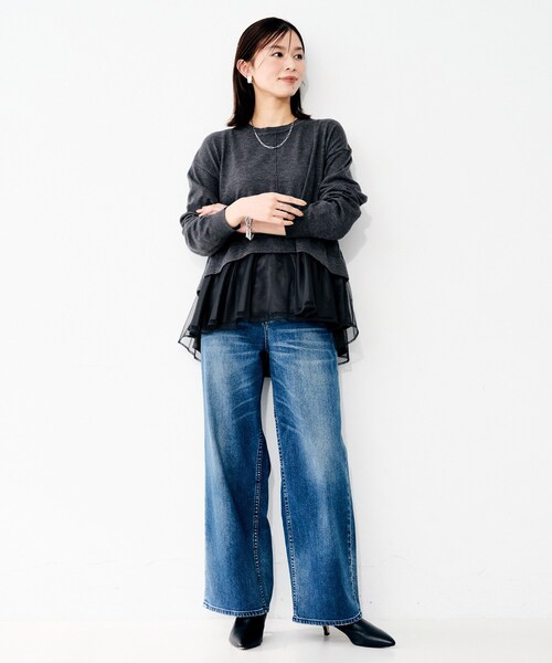UNTITLED（アンタイトル）の「【TORRAZZO DONNA】ニット×チュールトップス（Tシャツ/カットソー・レディース・グレー/ブラック・02）」の10枚目の写真