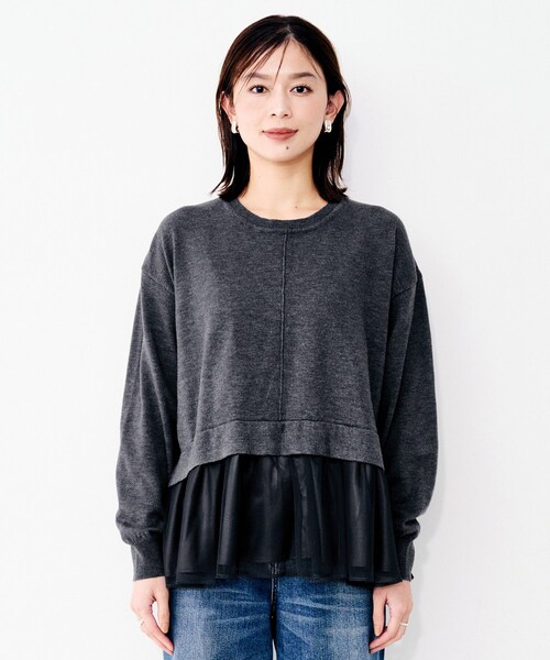 UNTITLED（アンタイトル）の「【TORRAZZO DONNA】ニット×チュールトップス（Tシャツ/カットソー・レディース・グレー/ブラック・02）」の12枚目の写真