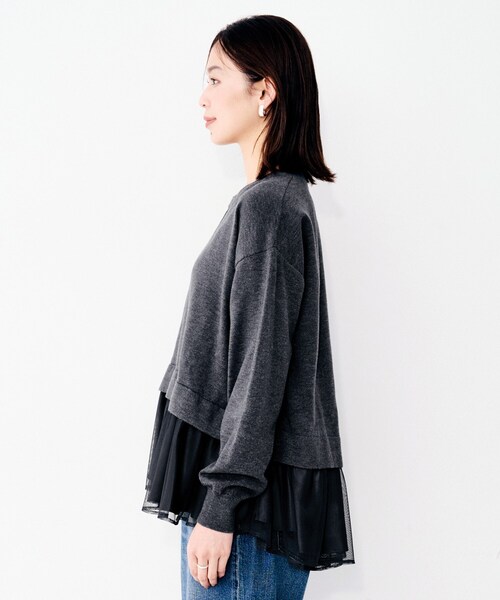 UNTITLED（アンタイトル）の「【TORRAZZO DONNA】ニット×チュールトップス（Tシャツ/カットソー・レディース・グレー/ブラック・02）」の13枚目の写真