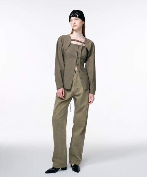ETMON(エトモン)の「Pigment Pintuck Denim Pants Khaki(デニムパンツ・レディース・その他・MEDIUM/LARGE)」の3枚目の写真