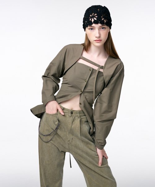 ETMON(エトモン)の「Pigment Pintuck Denim Pants Khaki(デニムパンツ・レディース・その他・MEDIUM/LARGE)」の4枚目の写真