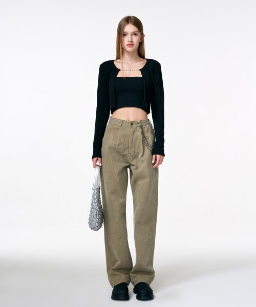 ETMON(エトモン)の「Pigment Pintuck Denim Pants Khaki(デニムパンツ・レディース・その他・MEDIUM/LARGE)」の6枚目の写真