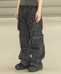 MASSNOUN（マスノウン）の「M6X スナップカーゴデニムパンツ MSFJP001-BK（デニムパンツ）」