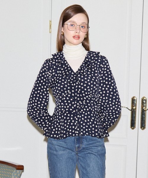SALON DE YOHN(サロンドヨーン)の「Puff Shoulder Ruffle Blouse_Navy(シャツ/ブラウス・レディース・その他・MEDIUM/SMALL)」の1枚目の写真