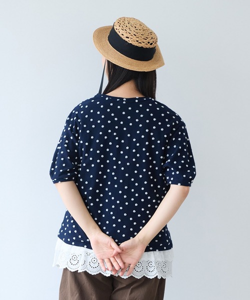 bulle de savon（ビュルデサボン）の「mizutamaパイルカットジャカード タック袖プルオーバー（Tシャツ/カットソー・レディース・ネイビー・FREE）」の3枚目の写真