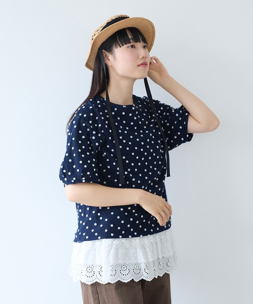 bulle de savon（ビュルデサボン）の「mizutamaパイルカットジャカード タック袖プルオーバー（Tシャツ/カットソー・レディース・ネイビー・FREE）」の4枚目の写真