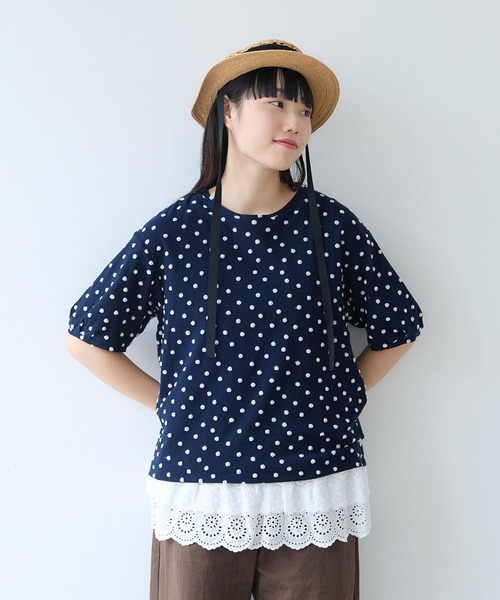bulle de savon（ビュルデサボン）の「mizutamaパイルカットジャカード タック袖プルオーバー（Tシャツ/カットソー・レディース・ネイビー・FREE）」の2枚目の写真