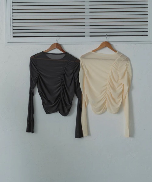 merrylatte(メリーラテ)の「sheer shirring tops(Tシャツ/カットソー・レディース・イエロー・FREE)」の12枚目の写真